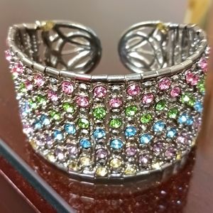 Rainbow Colored Cubic Zirconia Bracelet Gold Pink Blue Green in Silver Setting